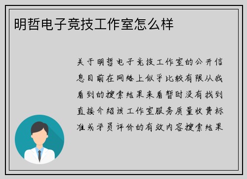 明哲电子竞技工作室怎么样